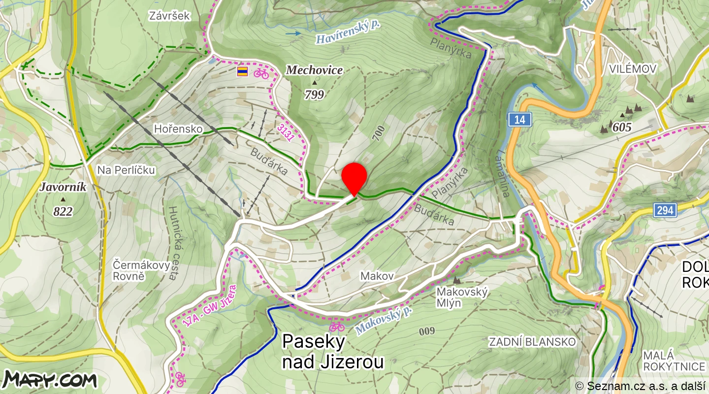 Mapa: Paseky nad Jizerou